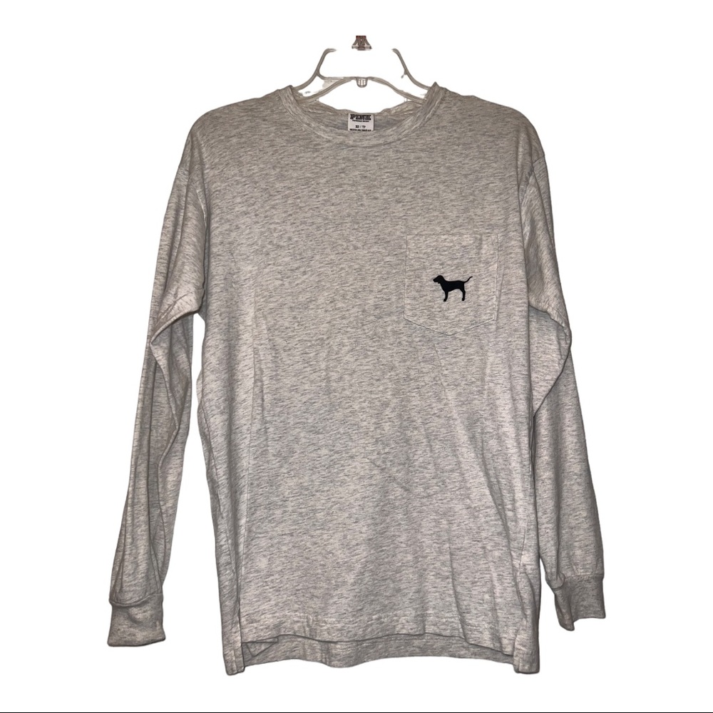 PINK long sleeve grey pocket tee
